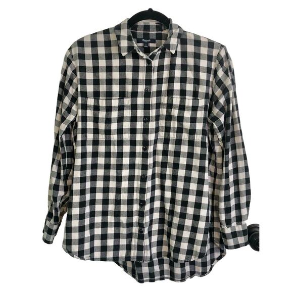 Madewell Women's Small Black & White Flannel Oversized Boyshirt in Buffalo Check - Picture 2 of 5